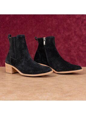 Paul Green Women Sante Zip Western Chelsea Black Suede Ankle Boots 8US AUS5.5